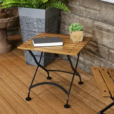 European Wood Folding Square Patio Side Table