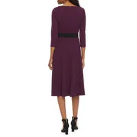 Danny & Nicole Womens 3/4 Sleeve Midi Fit + Flare Dress