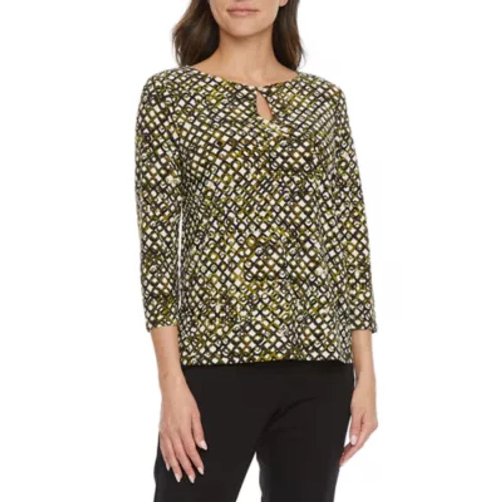 Black Label by Evan-Picone Womens Keyhole Neck 3/4 Sleeve Blouse