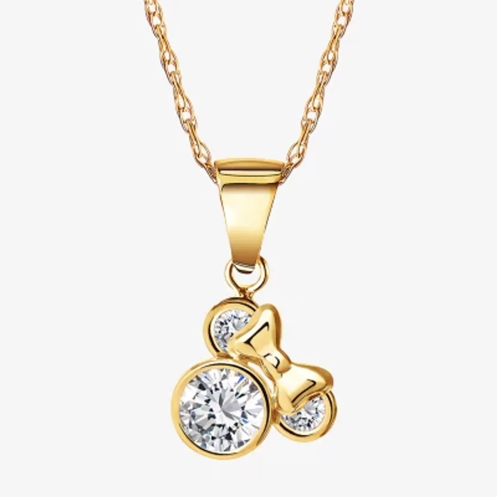 Disney Classics Girls Lab Created Cubic Zirconia 14K Gold Pendant Necklaces
