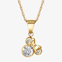 Disney Classics Girls Lab Created Cubic Zirconia 14K Gold Mickey Mouse Pendant Necklace