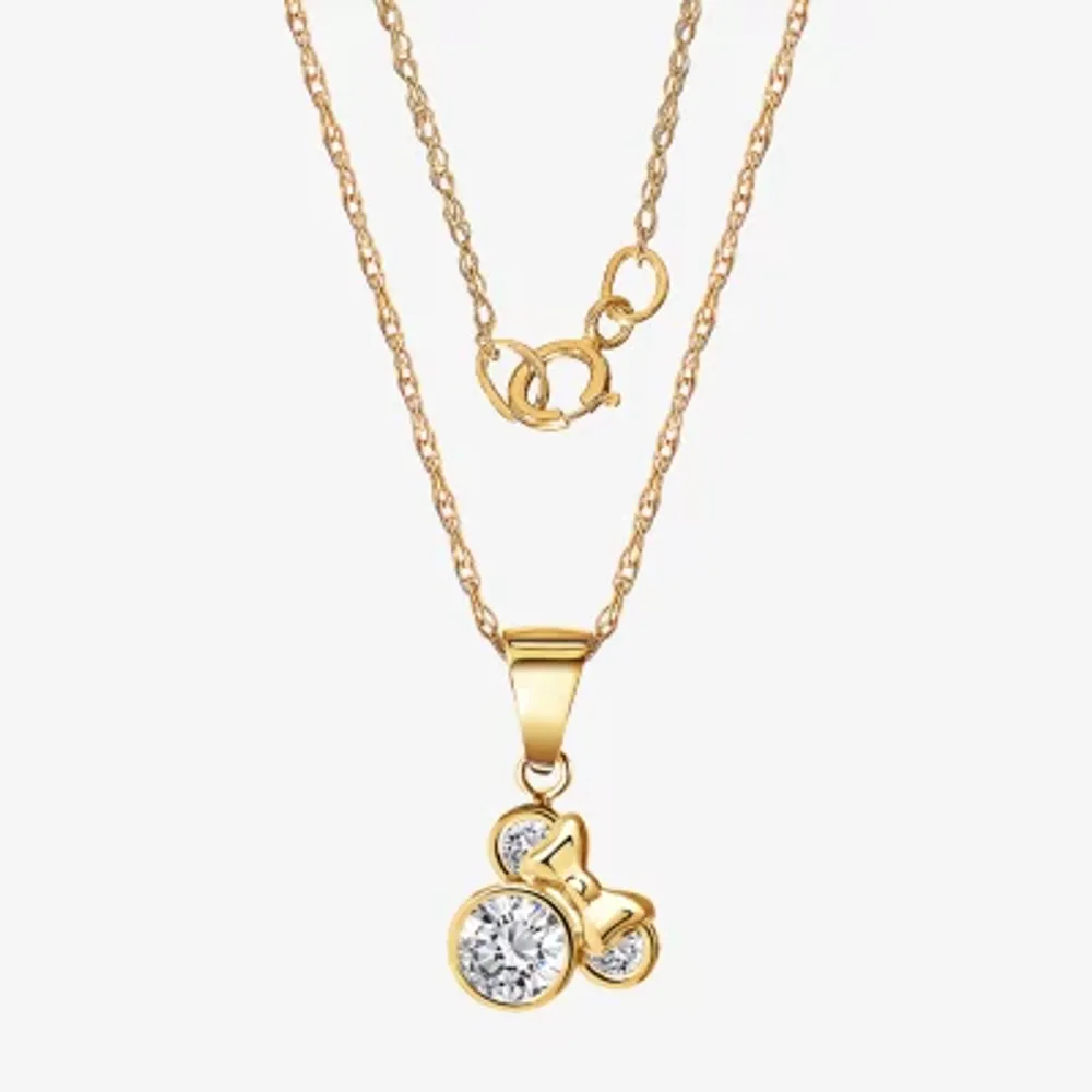 Disney Classics Girls Lab Created Cubic Zirconia 14K Gold Mickey Mouse Pendant Necklace