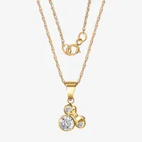 Disney Classics Girls Lab Created Cubic Zirconia 14K Gold Mickey Mouse Pendant Necklace