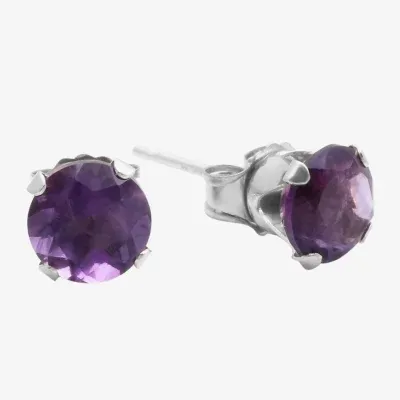 Gemstone 10K White Gold 6mm Round Stud Earrings