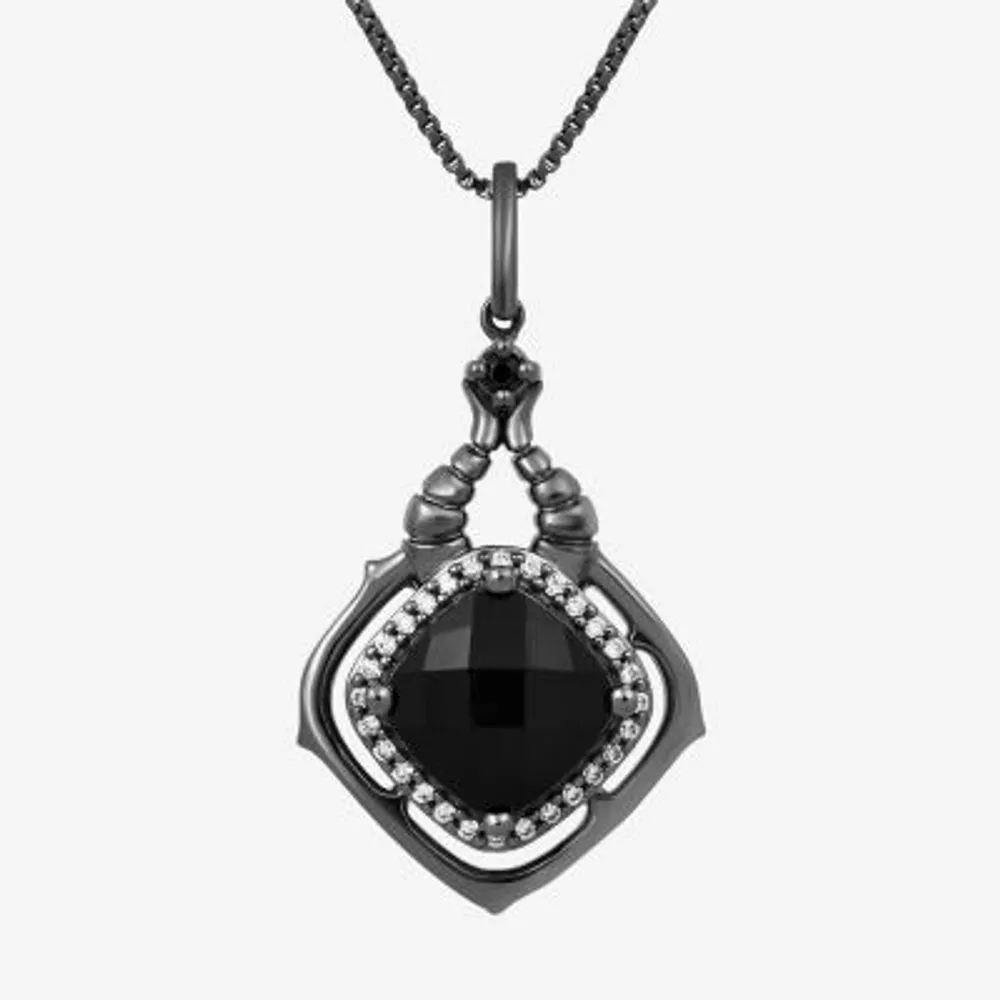 Enchanted Disney Fine Jewelry Villains Womens 1/10 CT. T.W. Natural Black Diamond Sterling Silver Maleficent Sleeping Beauty Pendant Necklace