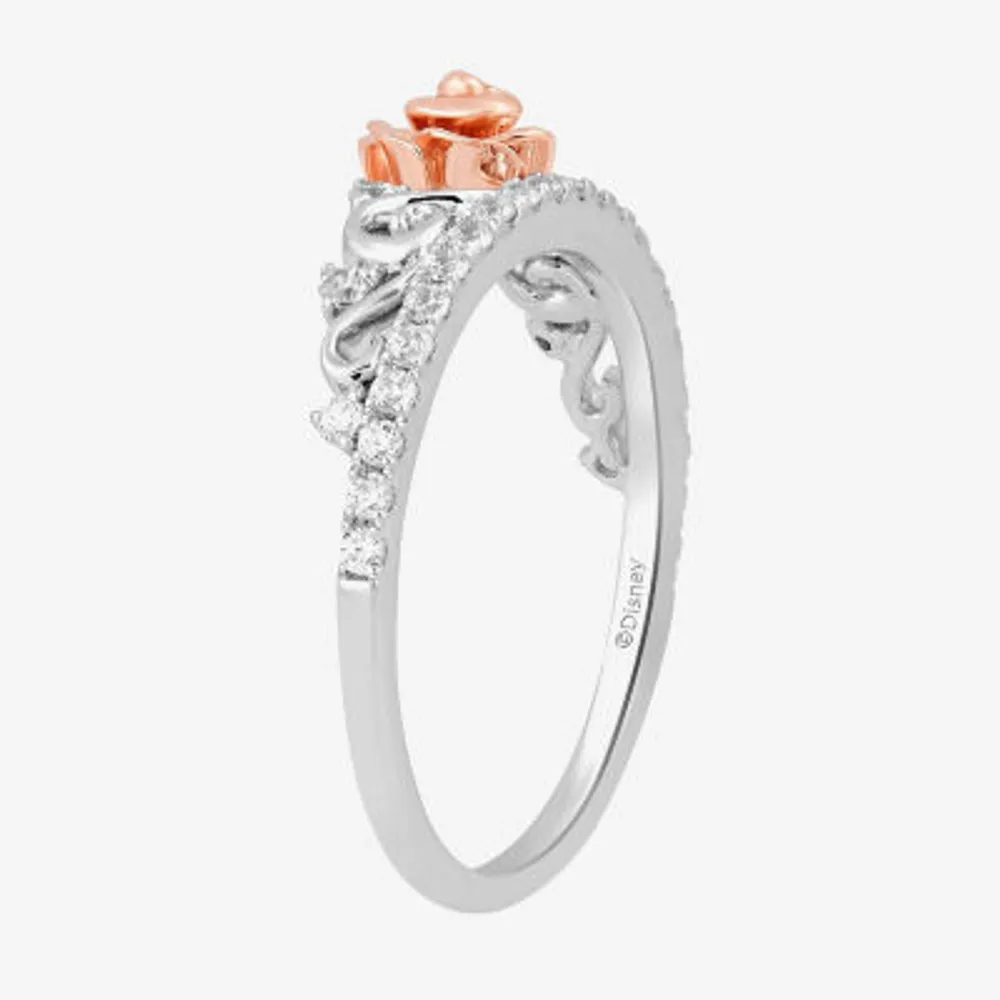 Disney Belle Inspired Diamond Rose Ring in 14K Rose Gold Over Sterling Silver 1/6 Cttw | Enchanted Disney Fine Jewelry 8