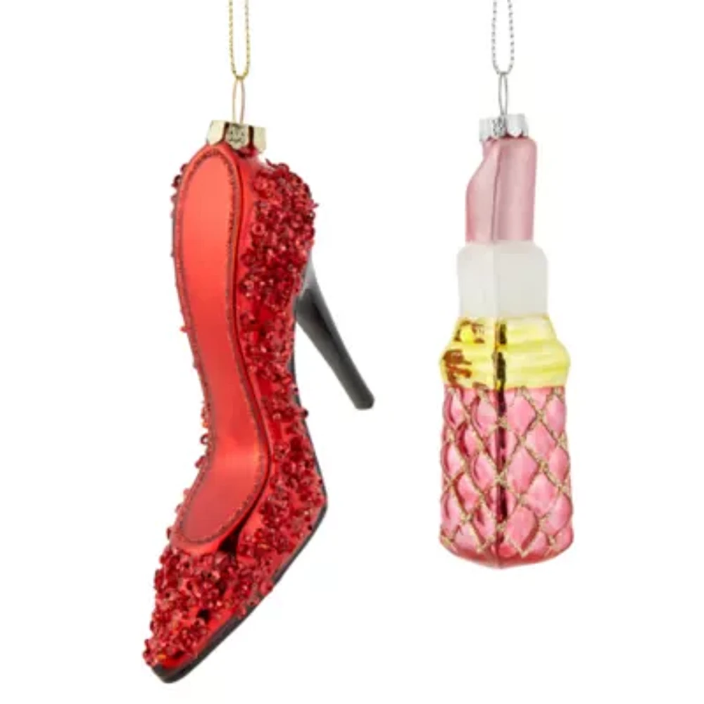 North Pole Trading Co. Shoe & Lipstick Set Of 2 Christmas Ornament