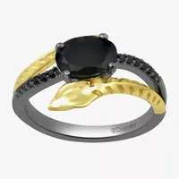 Enchanted Disney Fine Jewelry Villains Womens 1/10 CT. T.W. Natural Black Diamond 14K Gold Over Silver Stainless Steel Aladdin Jafar Cocktail Ring