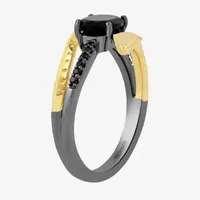 Enchanted Disney Fine Jewelry Villains Womens 1/10 CT. T.W. Natural Black Diamond 14K Gold Over Silver Stainless Steel Aladdin Jafar Cocktail Ring