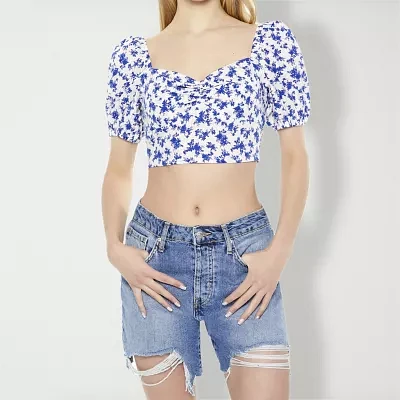 Forever 21 Cinched Womens Sweetheart Neck Short Sleeve Crop Top Juniors