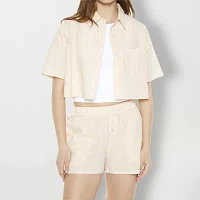 Forever 21 Boxy Cropped Button Up Shirt Womens Short Sleeve Crop Top Juniors