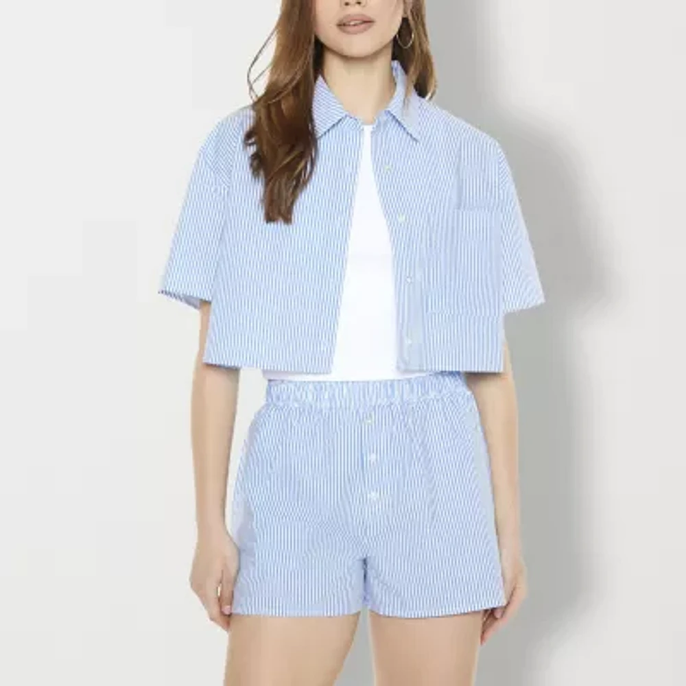 Forever 21 Boxy Cropped Button Up Shirt Womens Short Sleeve Crop Top Juniors