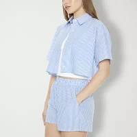 Forever 21 Boxy Cropped Button Up Shirt Womens Short Sleeve Crop Top Juniors