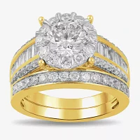 (G / Si2) Womens 3 CT. T.W. Lab Grown White Diamond 10K Gold Round Side Stone Wedding Bridal Set