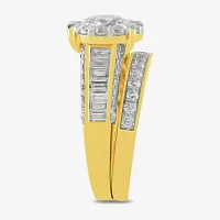 (G / Si2) Womens 3 CT. T.W. Lab Grown White Diamond 10K Gold Round Side Stone Wedding Bridal Set