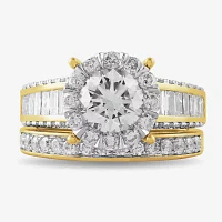 (G / Si2) Womens 3 CT. T.W. Lab Grown White Diamond 10K Gold Round Side Stone Wedding Bridal Set