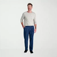 Haggar Stretch Denim Mens Classic Fit Pleated Front Pant
