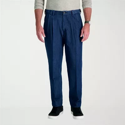 Haggar Stretch Denim Mens Classic Fit Pleated Front Pant
