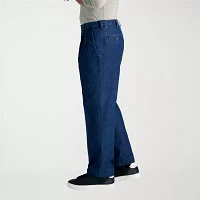 Haggar Stretch Denim Mens Classic Fit Pleated Front Pant