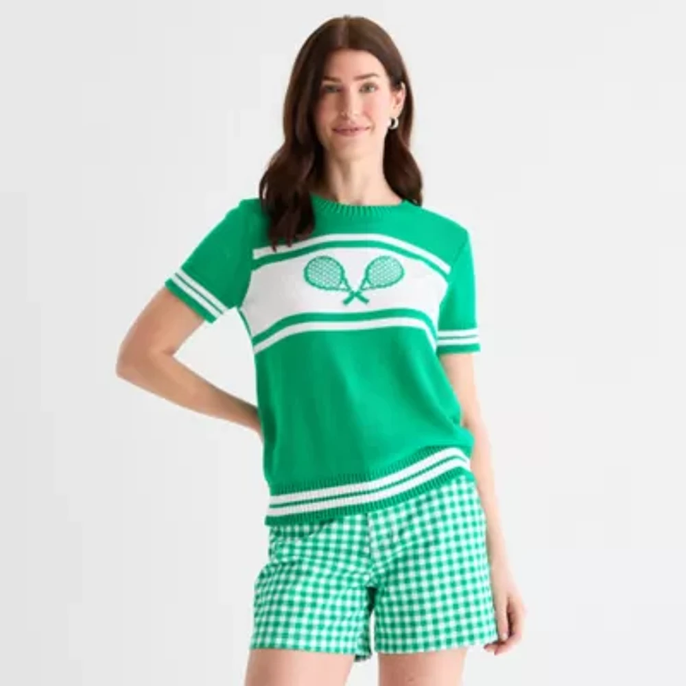 St. John's Bay Womens Crew Neck Short Sleeve Pullover Sweater