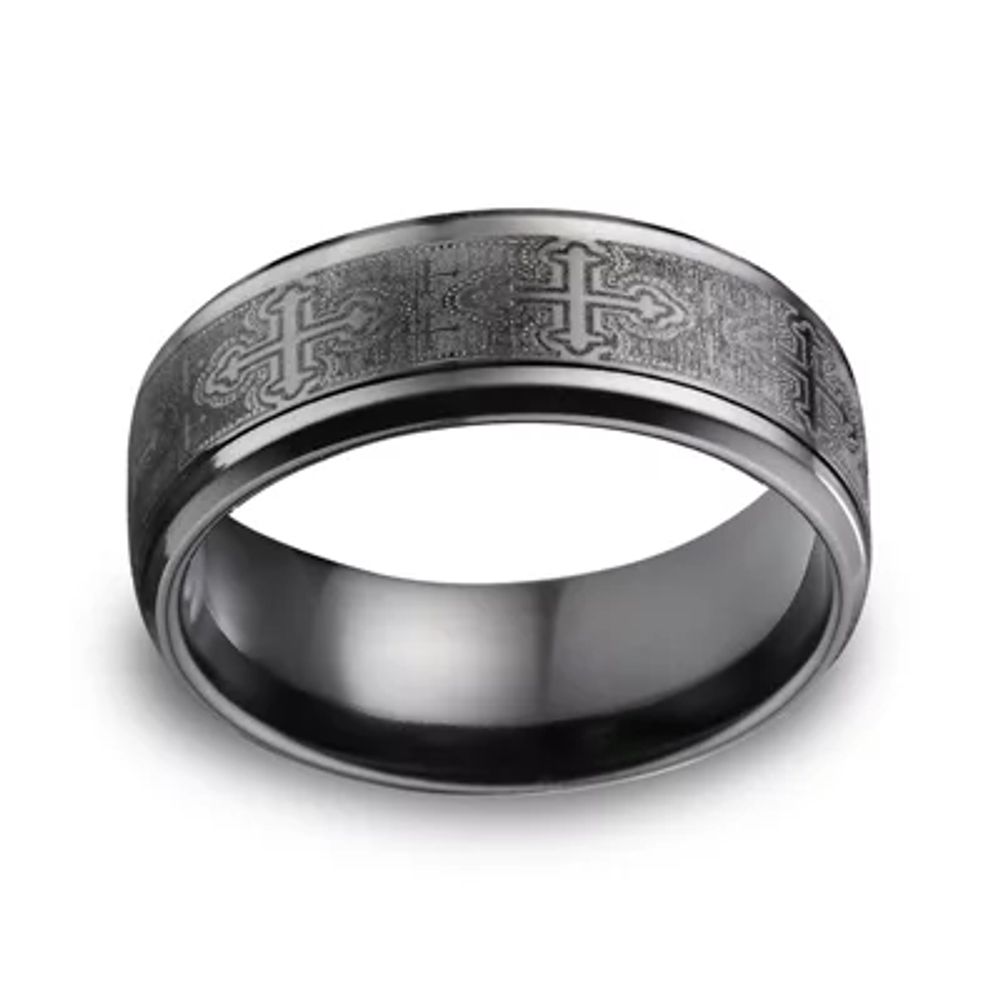 Mens Comfort Fit 9mm Black Titanium Cross Wedding Band