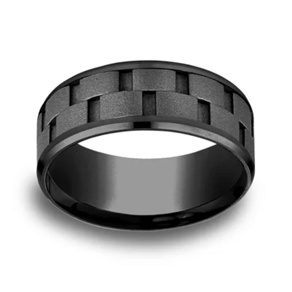 Mens Comfort Fit 8mm Black Titanium Link Inlay Wedding Band