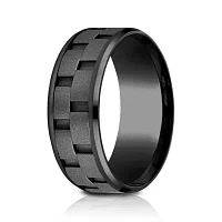 Mens Comfort Fit 8mm Black Titanium Link Inlay Wedding Band