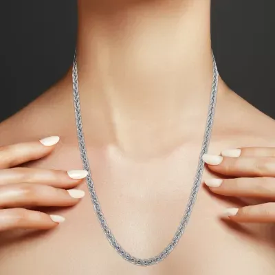 14K White Gold Hollow Wheat Chain Necklace