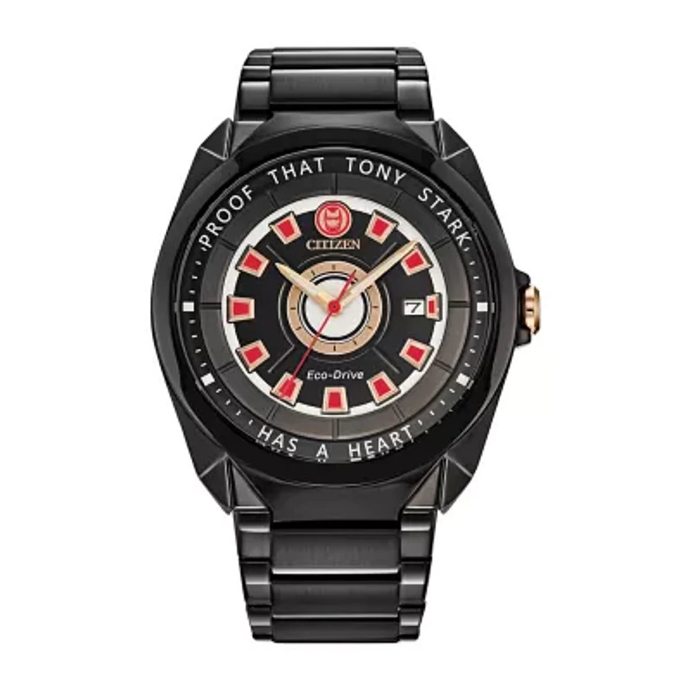 Citizen Tony Stark Iron Man Marvel Mens Black Stainless Steel Bracelet Watch Aw1019-52w