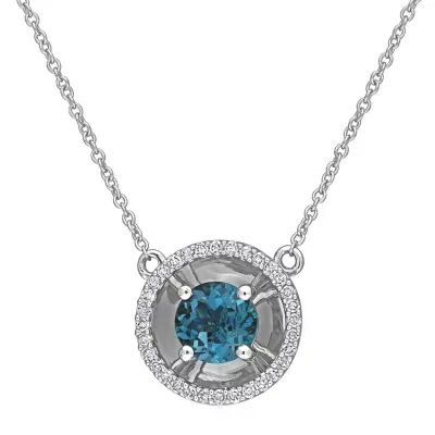 Womens Genuine London Blue Topaz 10K White Gold Pendant Necklace