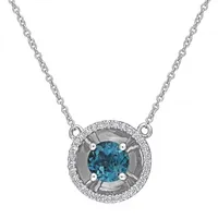 Womens Genuine London Blue Topaz 10K White Gold Pendant Necklace