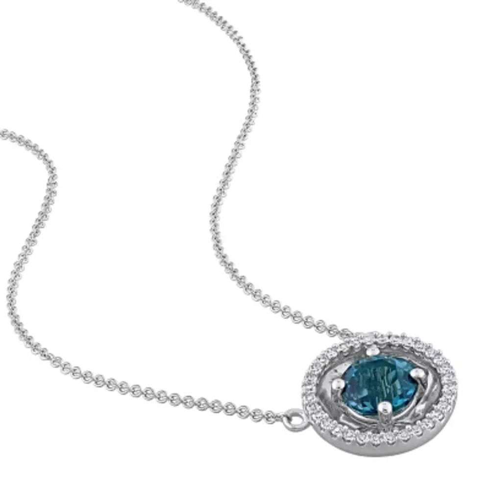 Womens Genuine London Blue Topaz 10K White Gold Pendant Necklace