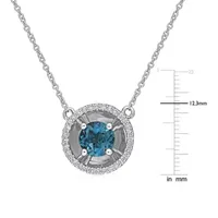 Womens Genuine London Blue Topaz 10K White Gold Pendant Necklace