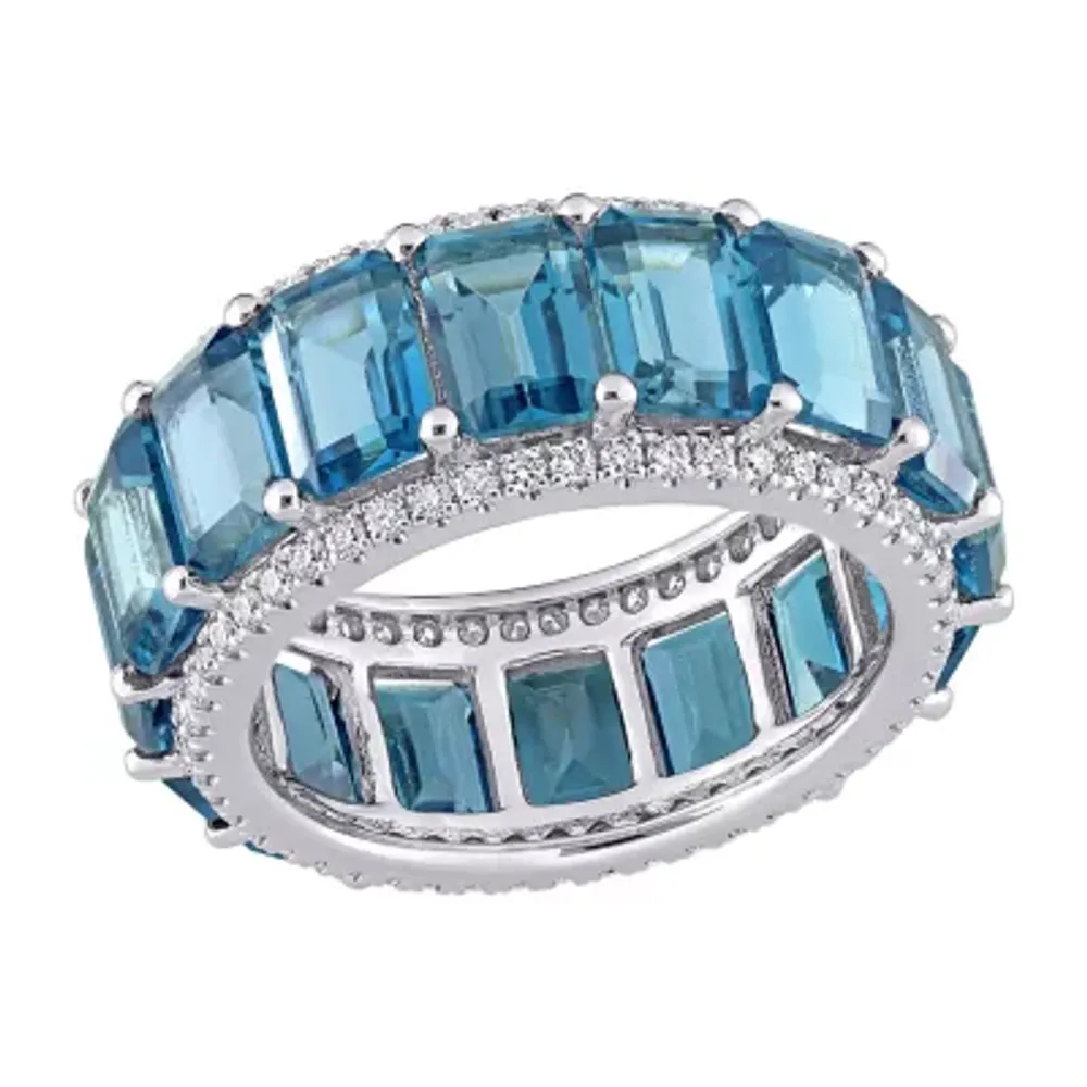 Genuine London Blue Topaz 14K White Gold Eternity Band