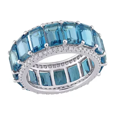 Genuine London Blue Topaz 14K White Gold Eternity Band