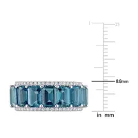 Genuine London Blue Topaz 14K White Gold Eternity Band