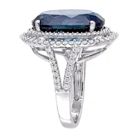 Womens Genuine London Blue Topaz 14K White Gold Cocktail Ring