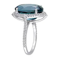 Womens Genuine London Blue Topaz 14K White Gold Cocktail Ring