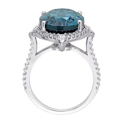 Womens Genuine London Blue Topaz 14K White Gold Cocktail Ring