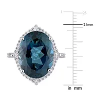 Womens Genuine London Blue Topaz 14K White Gold Cocktail Ring