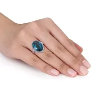 Womens Genuine London Blue Topaz 14K White Gold Cocktail Ring