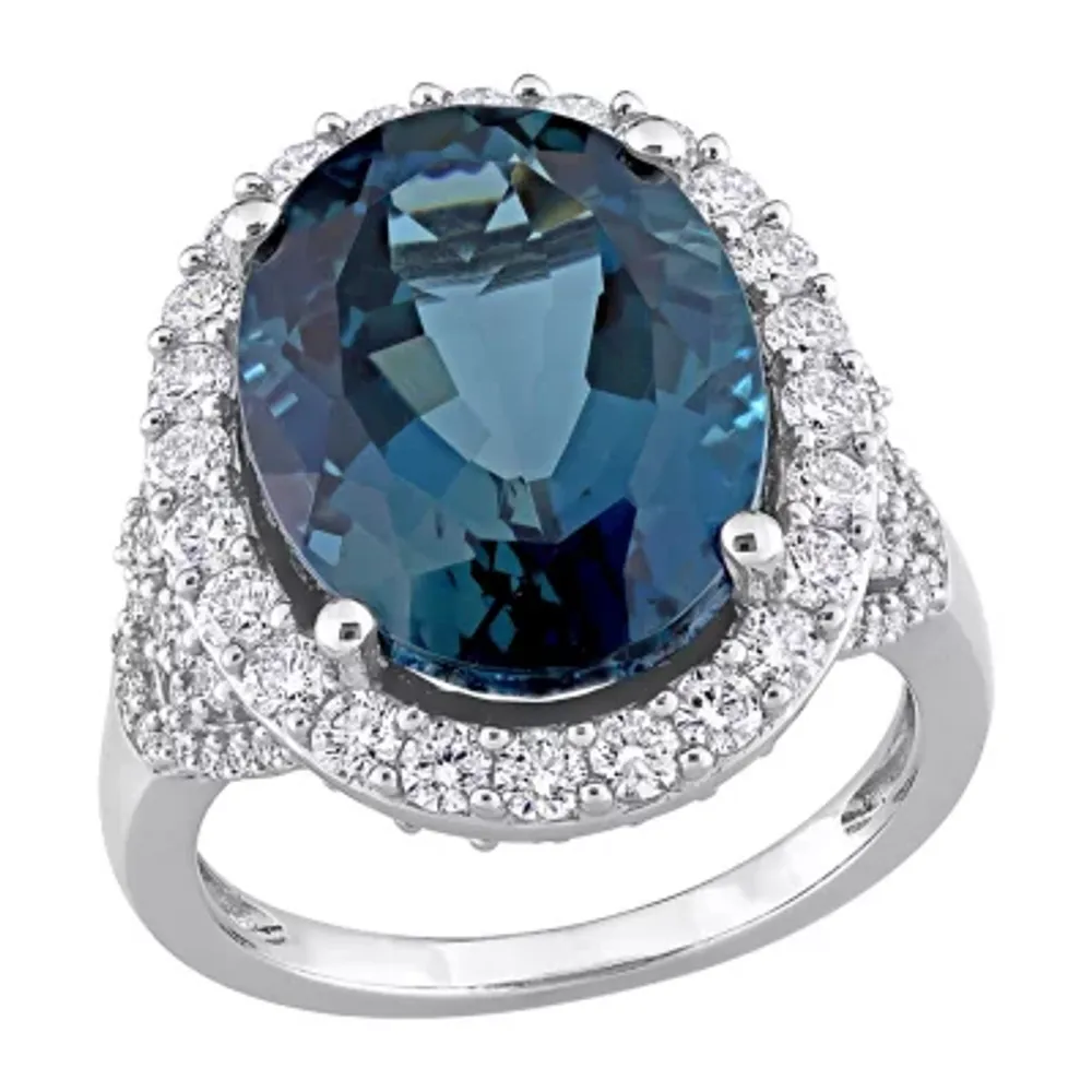 Womens Genuine London Blue Topaz 14K White Gold Cocktail Ring