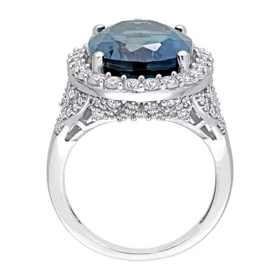 Womens Genuine London Blue Topaz 14K White Gold Cocktail Ring