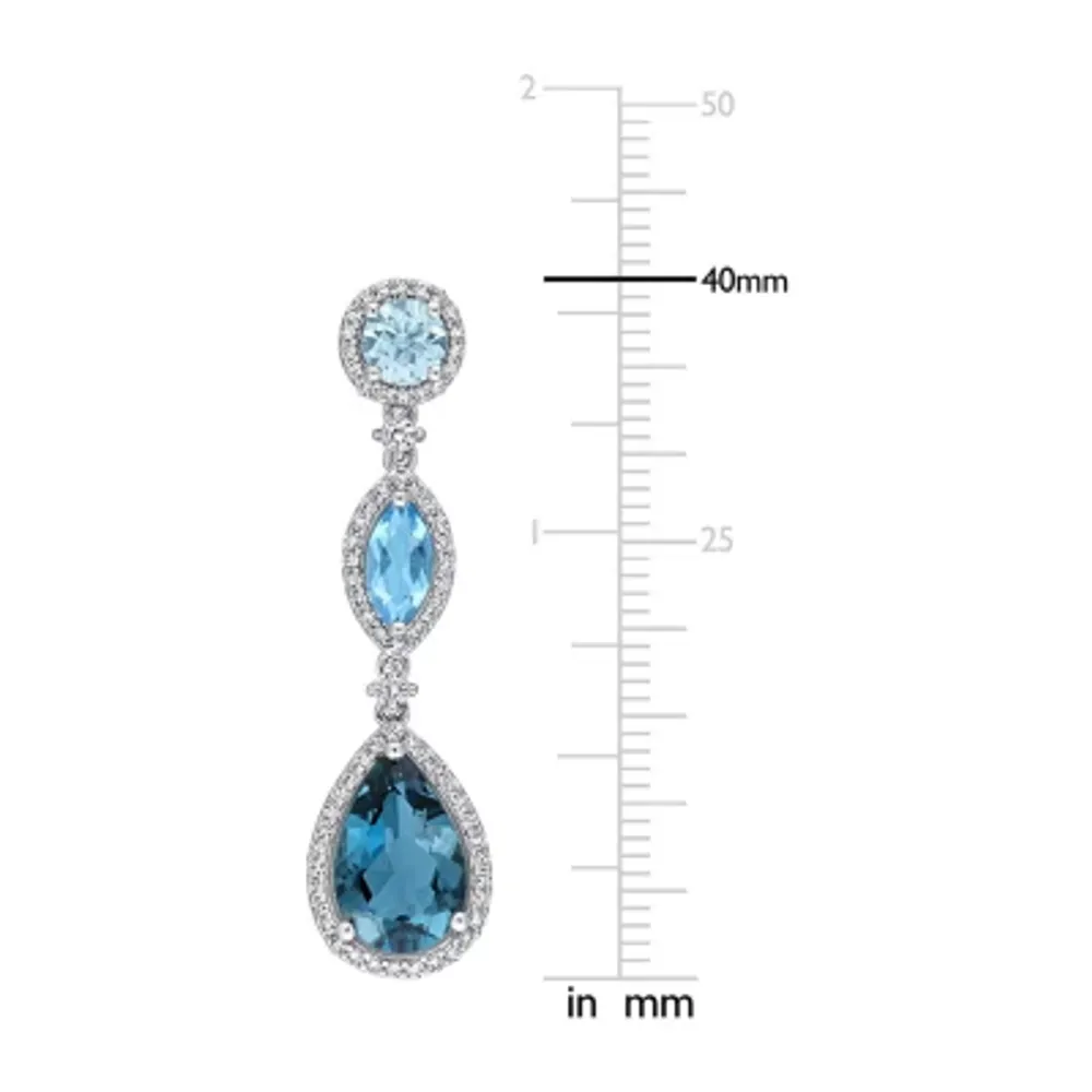 Genuine London Blue Topaz 14K White Gold Drop Earrings