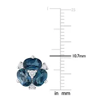 Genuine London Blue Topaz 14K White Gold Flower Stud Earrings