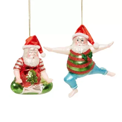 North Pole Trading Co. Share Joy Yoga Santas 2-pc. Christmas Ornament Set