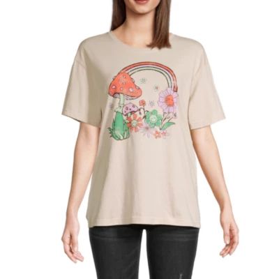 Mushroom Rainbow Juniors Womens Oversized Graphic T-Shirt