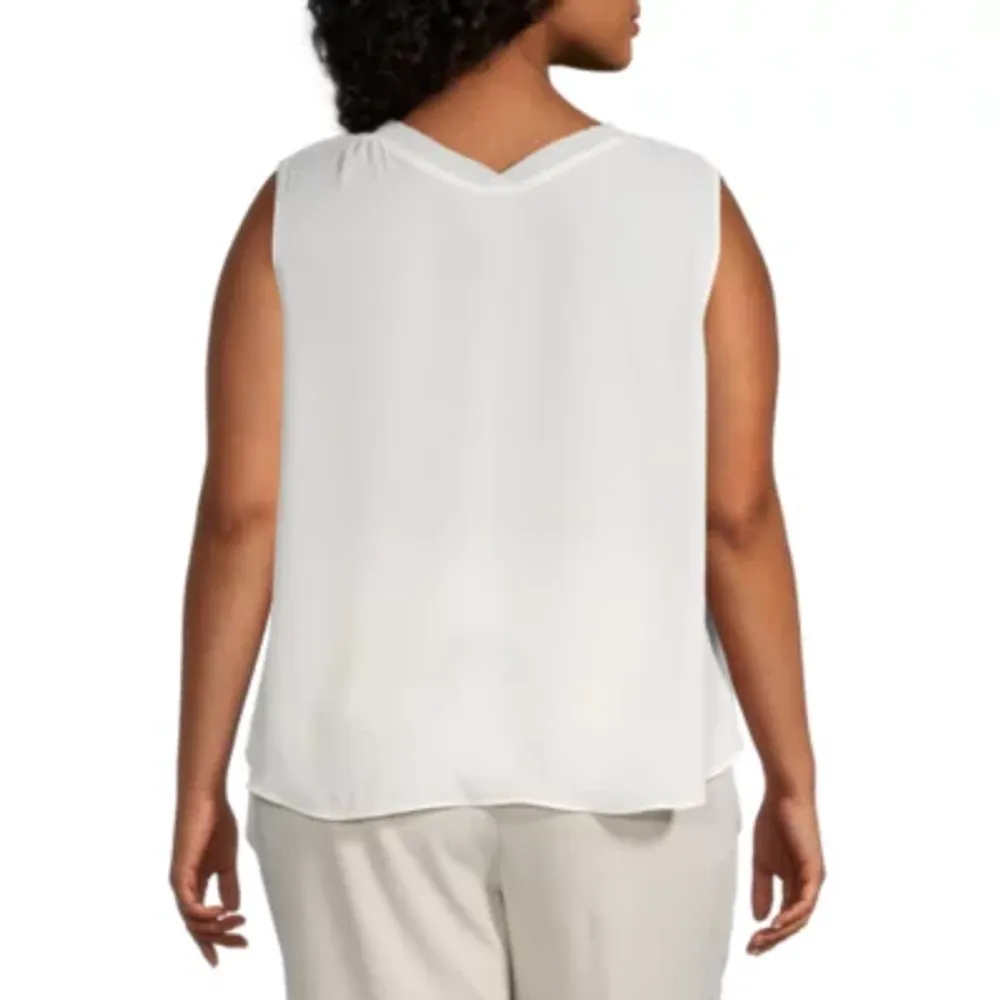 Worthington Womens Plus V Neck Sleeveless Tank Top