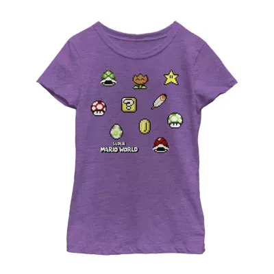 Little & Big Girls Crew Neck Short Sleeve Super Mario Graphic T-Shirt