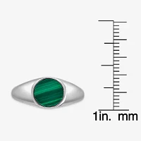 Womens Genuine Green Malachite Sterling Silver Round Cocktail Ring